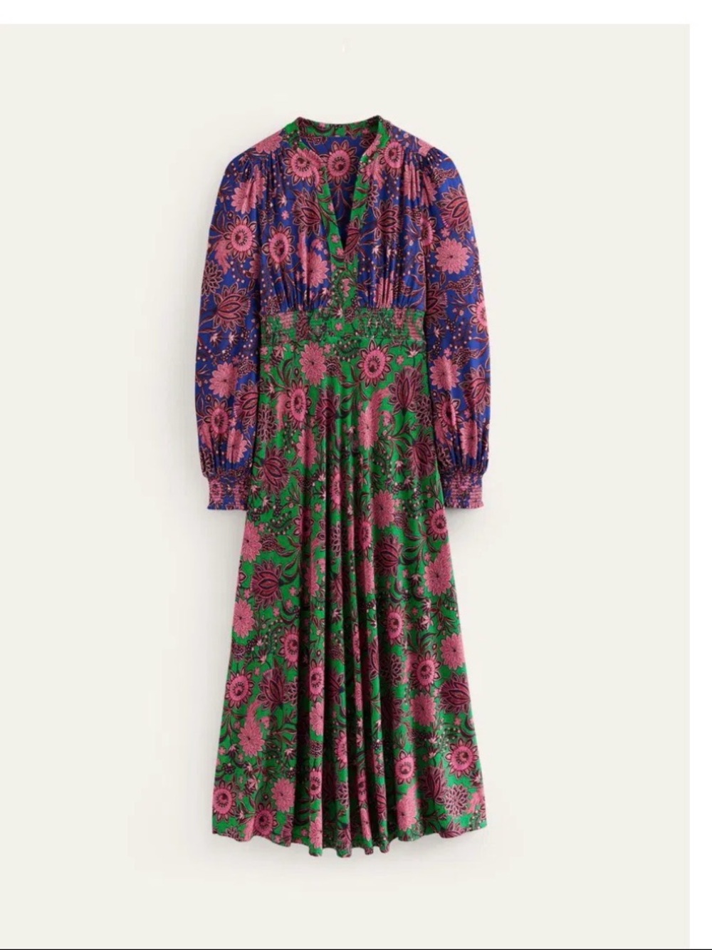 Boden Pink and Green Floral Long Sleeve Midi Dress